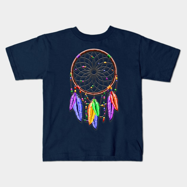 Dreamcatcher Rainbow Feathers Kids T-Shirt by BluedarkArt